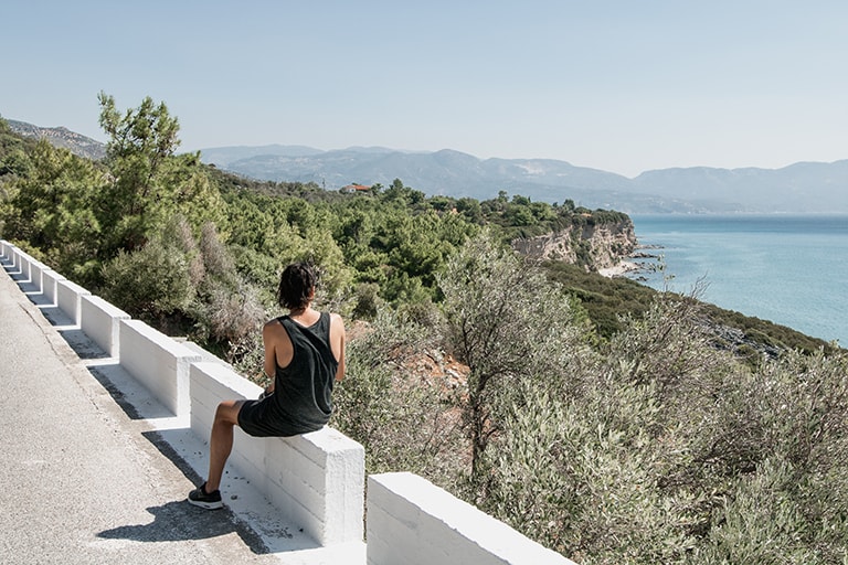 Weg tussen Psili Ammos en Votsalakia, Samos, Griekenland