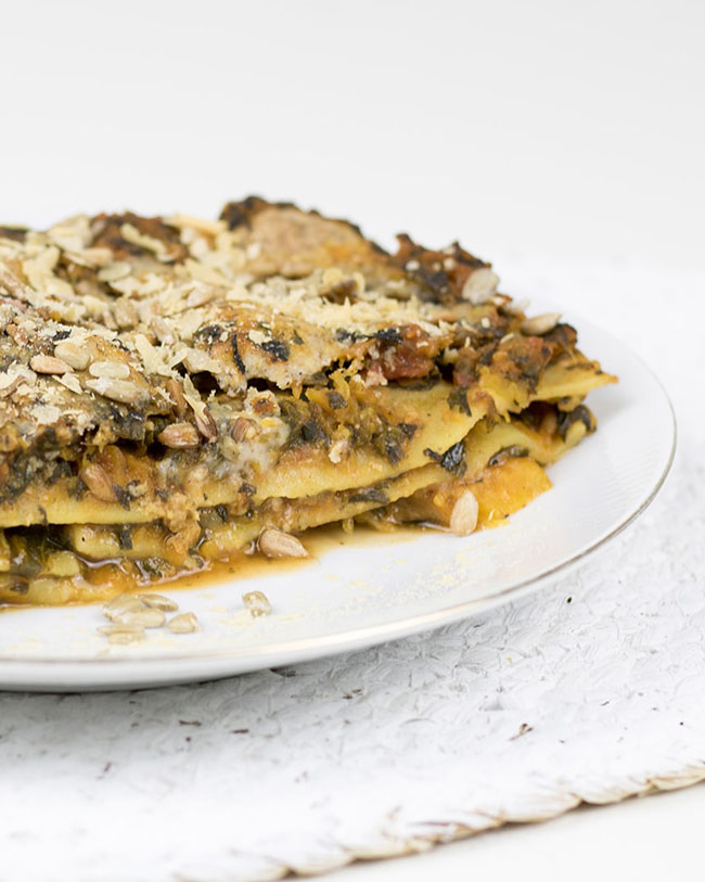 Pompoenlasagne met spinazie