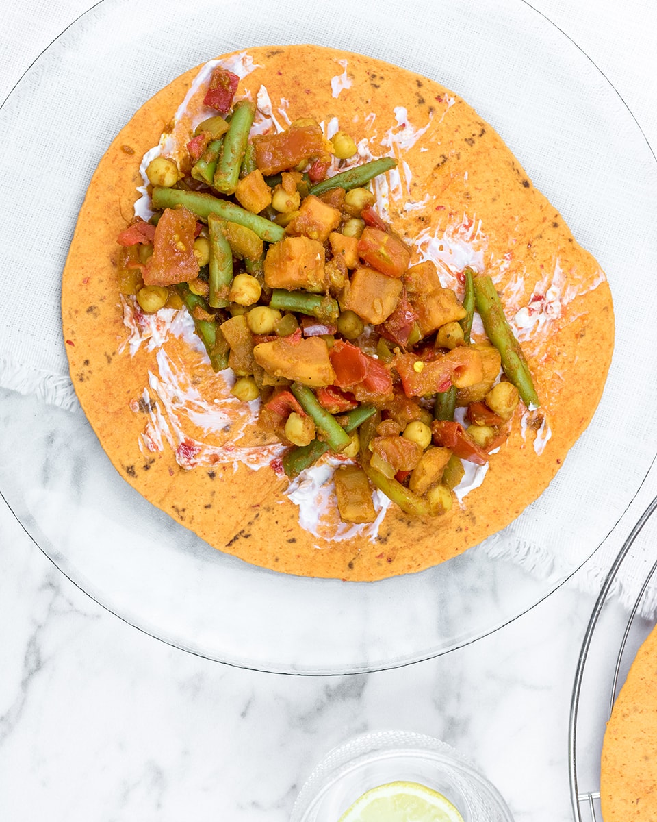 Vegetarische roti met kikkererwten en No Fairytales wraps