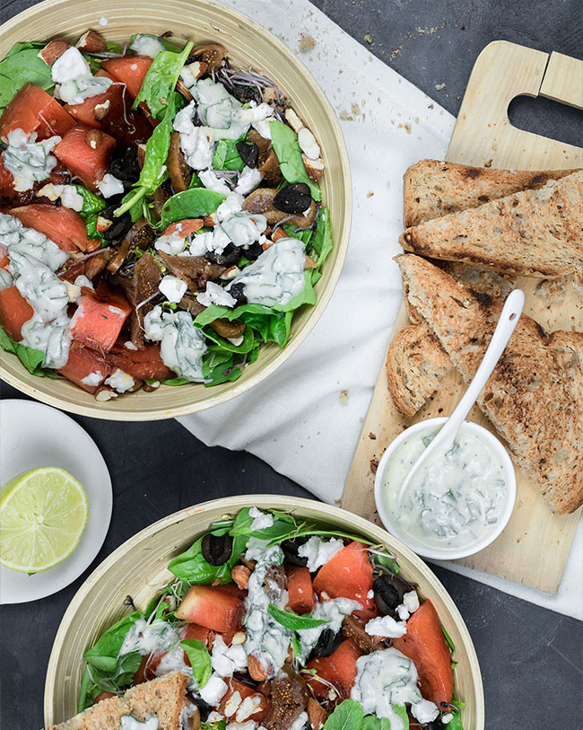 Watermeloen salade met munt en vijgen