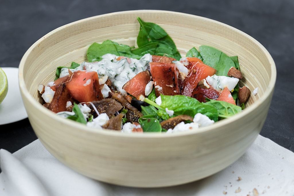 Frisse watermeloen salade met munt en vijgen